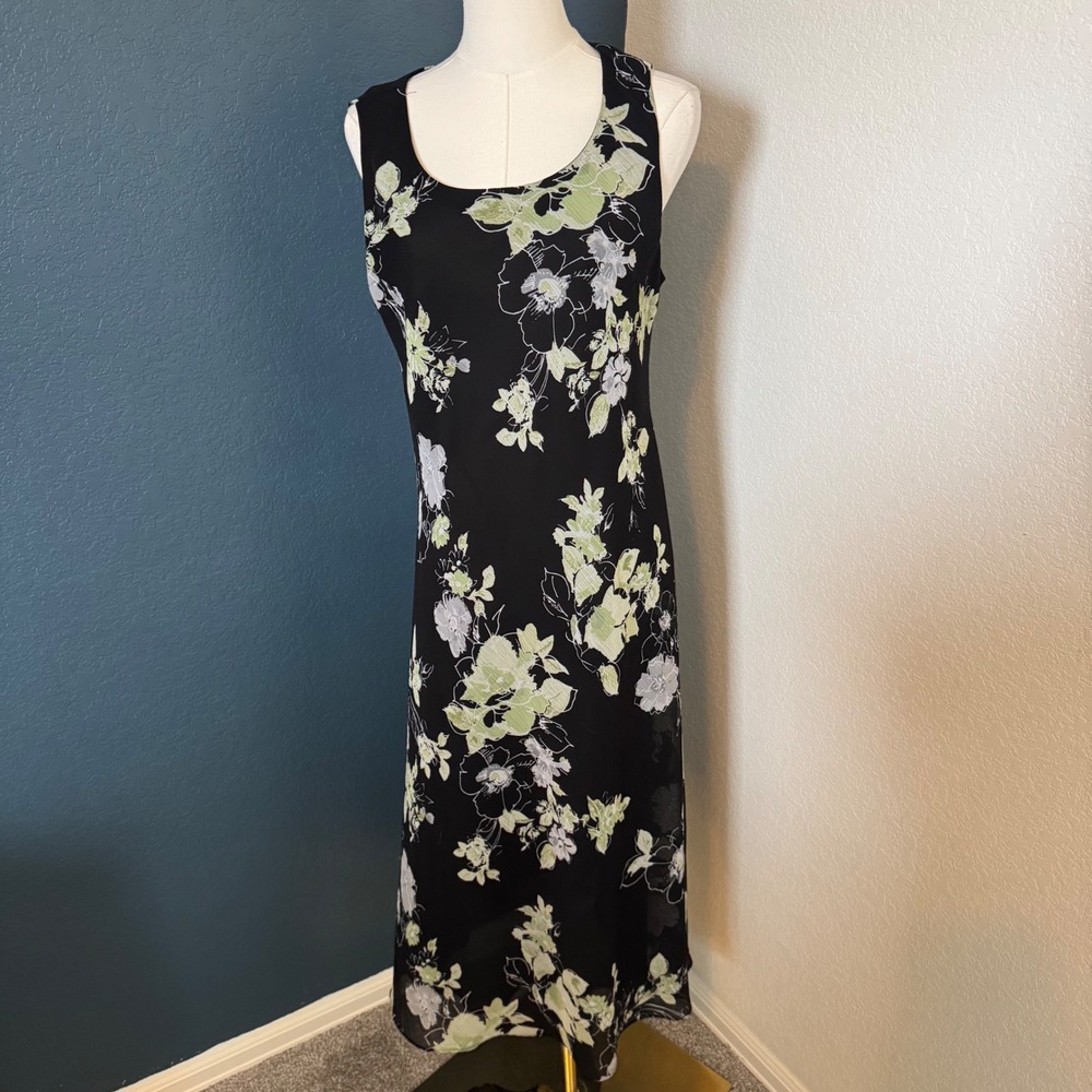 Vintage Soft Grunge Studio I Floral Maxi Dress Size 14 Black Green